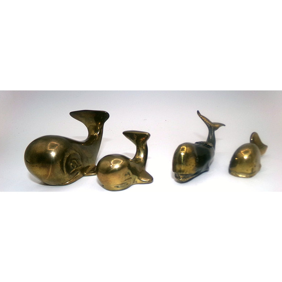 Other - Lot of 4 Vintage Brass Whale fish Nautical Figurine Paperweights mermaid friends